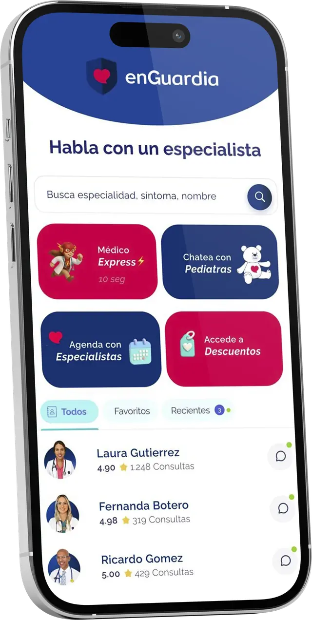 La aplicación enGuardia en un celular: pantalla «Habla con un especialista»