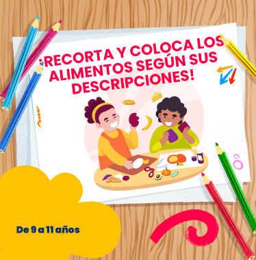 Recorta y coloca los alimentos según sus descripciones - LaCardio Kids 
