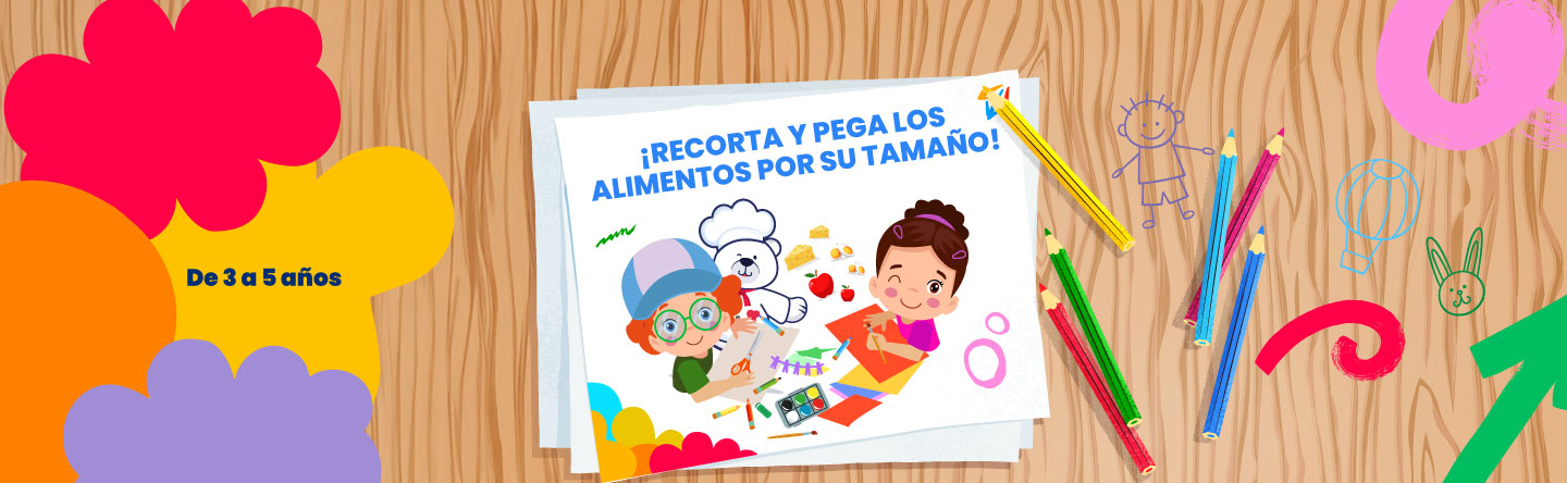 ¡Recorta y pega los alimentos por su tamaño! - LaCardio Kids 